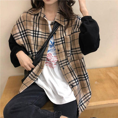オシャレ度満点 カジュアル POLOネック チェック柄 シャツ ブラウス＜isf-2641＞