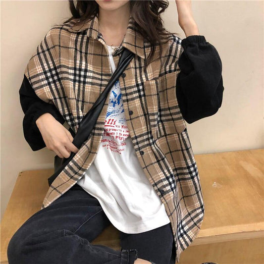 オシャレ度満点 カジュアル POLOネック チェック柄 シャツ ブラウス＜isf-2641＞