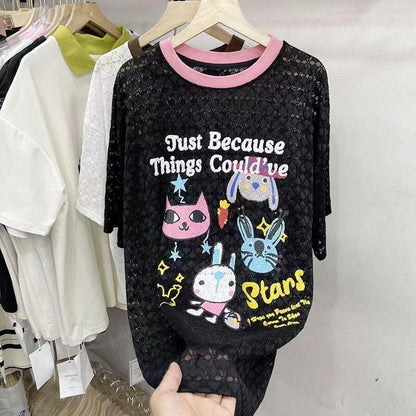 【半額！期間限定！！】新商品 キュート 超人気 プリント 2色半袖Tシャツ＜U-8520＞