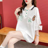 POLOネック ポケット ベアー レース ロング Tシャツ 三色 ゆったりワンピース＜U-3991＞