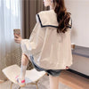 絶対欲しい グラフィックプリント セーラ服の襟 三色 長袖Tシャツトップス<U-4036>