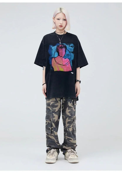 大注目 ファッション ストリート系 ヴィンテージ加工 プリントTシャツ ＜U-2875＞
