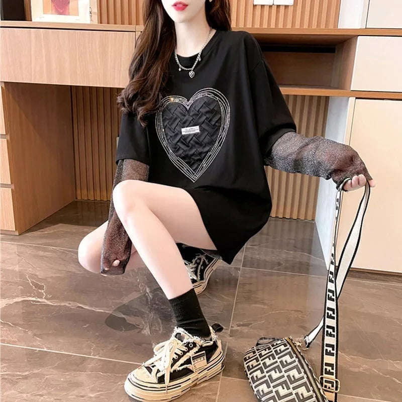 個性的なデザイン プリント 日焼け対策 切り替え Tシャツ カットソー＜U-3003＞