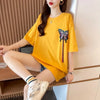 最新デザインセンス刺繍純綿ルーズ半袖Tシャツ<U-2949>