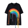 好感度UP 虹ロゴ タッセル ゆったり Tシャツ 全2色 ユニセックス半袖<U-4863>