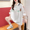 POLOネック ポケット ベアー レース ロング Tシャツ 三色 ゆったりワンピース＜U-3991＞