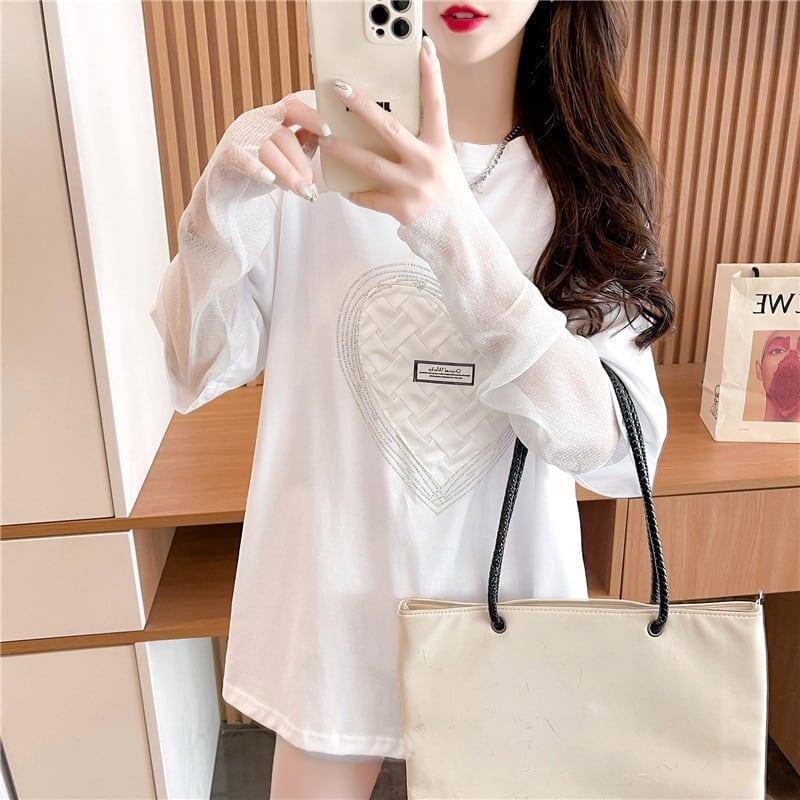 個性的なデザイン プリント 日焼け対策 切り替え Tシャツ カットソー＜U-3003＞