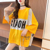 大好評 切り替え ストライプ柄 プリント ロング Tシャツ 三色 ゆったりワンピース ＜U-4012＞