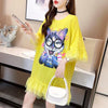 好感度満載 プリント 美感いっぱい Tシャツ カットソー ワンピース＜U-3428＞