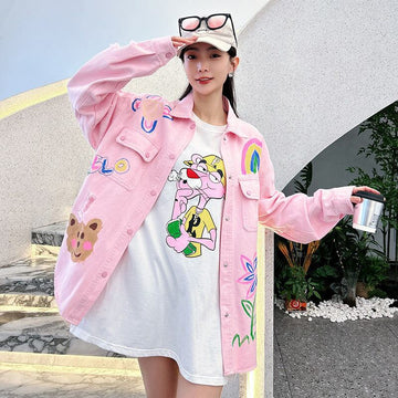 売り切れ必至 韓国風ファッション 上質 アバンギャルド プリント デニム Tシャツ ＜U-9479＞
