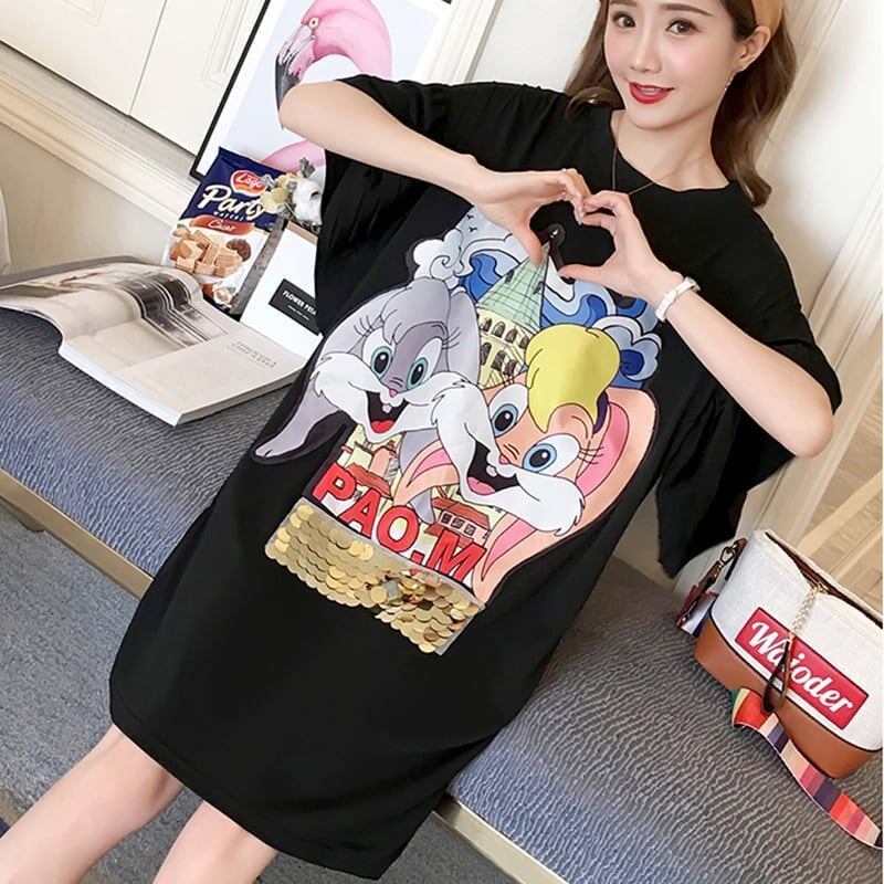 スタイリッシュ プリント 一目惚れ Tシャツ カットソー ワンピース＜U-3440＞
