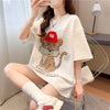 デザイン感 切り替え チャーミング プリント Tシャツ カットソー＜U-3401＞