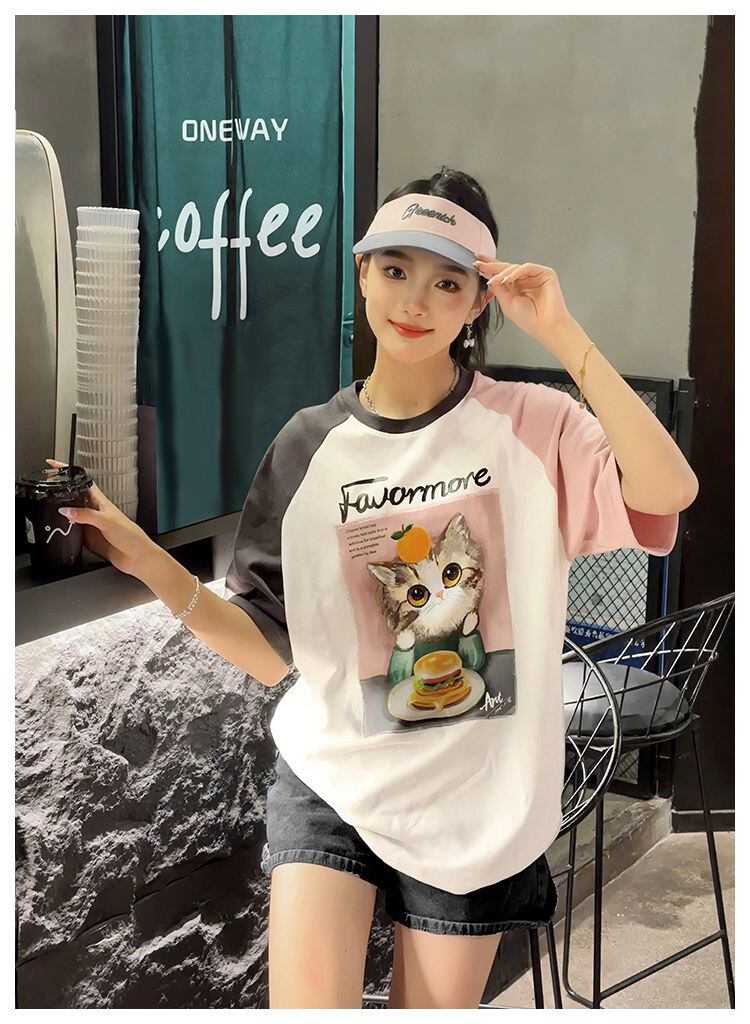 話題沸騰中 プリント切り替え 新作 全2色 半袖Tシャツ カットソー ＜U-8682＞