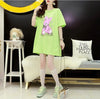 背中開きルーズオールマッチミドル丈ラウンドネック半袖Tシャツ<U-3027>
