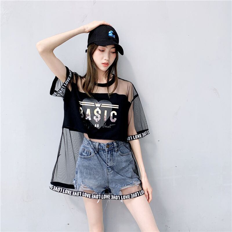 売り切れ必至 レイヤード風 個性派 チュール ゆったり半袖 Tシャツ全4色 ＜U-8157＞