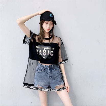 売り切れ必至 レイヤード風 個性派 チュール ゆったり半袖 Tシャツ全4色 ＜U-8157＞