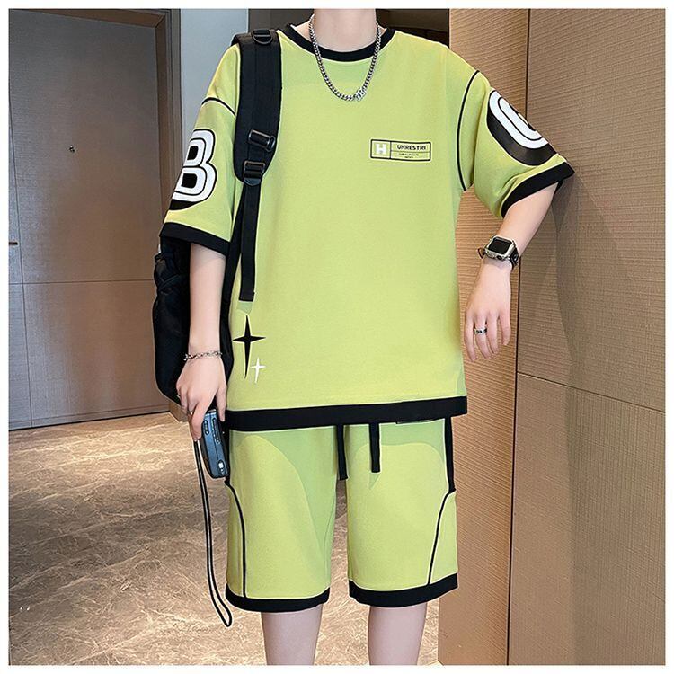 早い者勝ち カジュアル ファッション 切り替え 全3色 半袖Ｔシャツⅹパンツセット<U-8950>