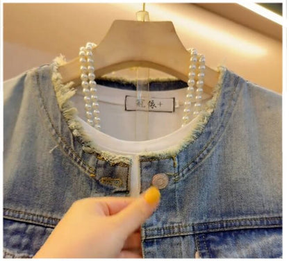 【人気商品再入荷】好感度UP 着心地良い 絶対欲しい レイヤード風 デニム 切り替え ジャケットゆったりコート<U-11061>