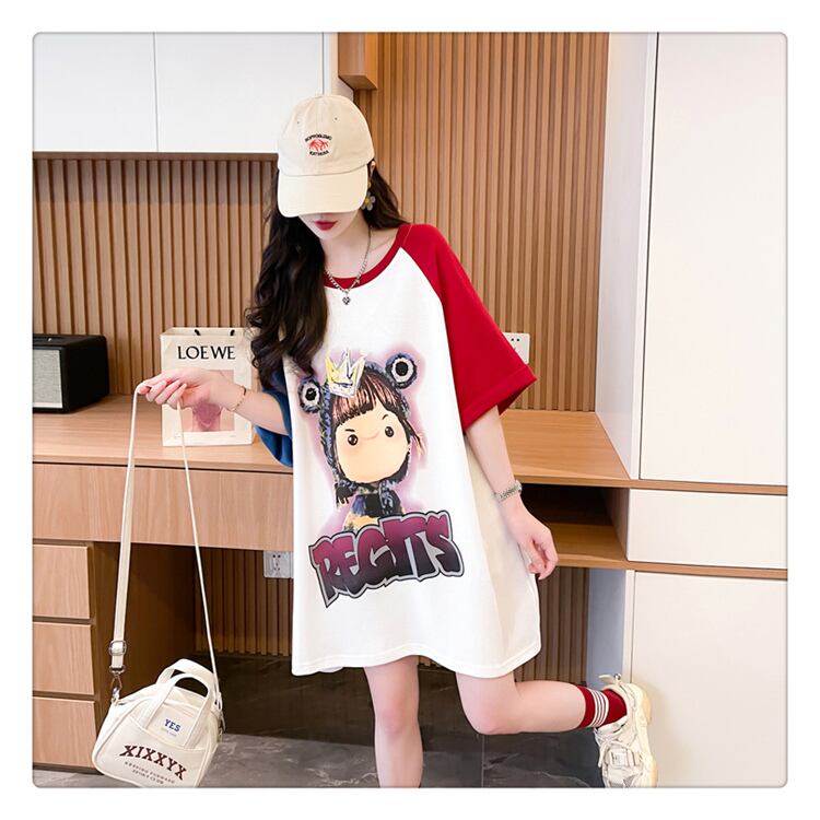 超人気 切り替え スウィート プリント レース 全2色 半袖Tシャツ ＜U-8716＞