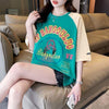 夏新作 配色 プリント ロング ラグランTシャツ 三色 ゆったりワンピース ＜U-4003＞