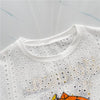 新作超注目中空プリントレースルーズTシャツミドル丈<isf-3025>