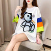 超人気商品 カラーマッチング ベアー柄 切り替え プリント ロング Tシャツ ゆったりワンピース ＜U-4024＞