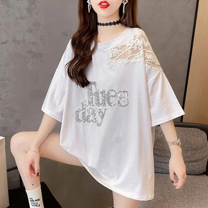 清純甘くて女子力UP ラウンドネック 一目惚れ 3色選択可 Tシャツ カットソー＜U-2950＞