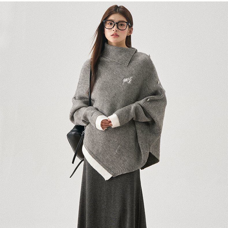 新商品 都市ファッショ おすすめ オシャレ デザイン 不規則 イレギュラー 2色選択 ニットトップス<U-9917>