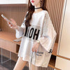 大好評 切り替え ストライプ柄 プリント ロング Tシャツ 三色 ゆったりワンピース ＜U-4012＞