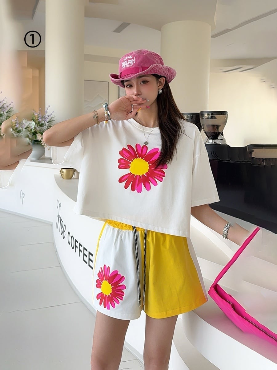好感度UP カジュアル 真夏も快適 半袖 Tシャツ ショートパンツ セットアップ ＜U-11374＞