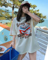 着せ ゆったり ビッグロゴ ロングTシャツ 半袖 ワンピース<U-4859>