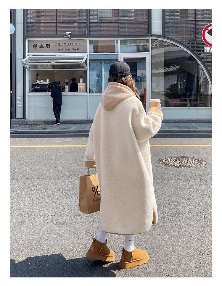 着回し力抜群 暖かい服,ゆったりとしたアウターウェア カジュアル フェイク ラムウール ロング コート <U-9983>