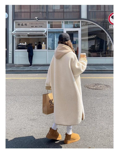 着回し力抜群 暖かい服,ゆったりとしたアウターウェア カジュアル フェイク ラムウール ロング コート <U-9983>