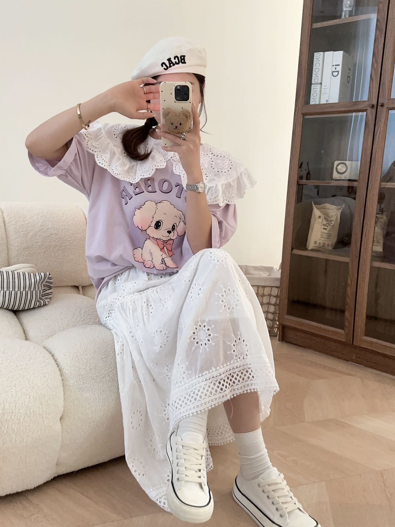 スウィート ワンちゃんロゴ 韓国系 ゆったりTシャツ半袖<U-4882>