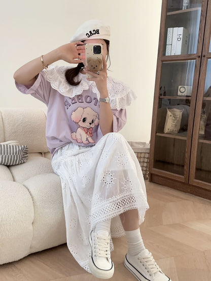 スウィート ワンちゃんロゴ 韓国系 ゆったりTシャツ半袖<U-4882>