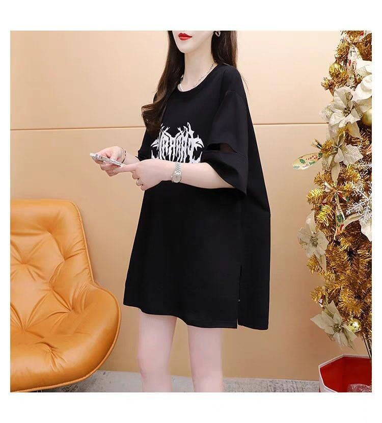 絶対欲しい ロング プリント ドロップショルダー Tシャツ ゆったり半袖 ＜U-2880＞