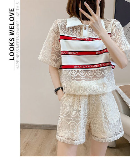 新商品 上品 着心地良い カジュアル 透かし彫り 半袖 Tシャツ ショートパンツ セットアップ ＜U-8785＞