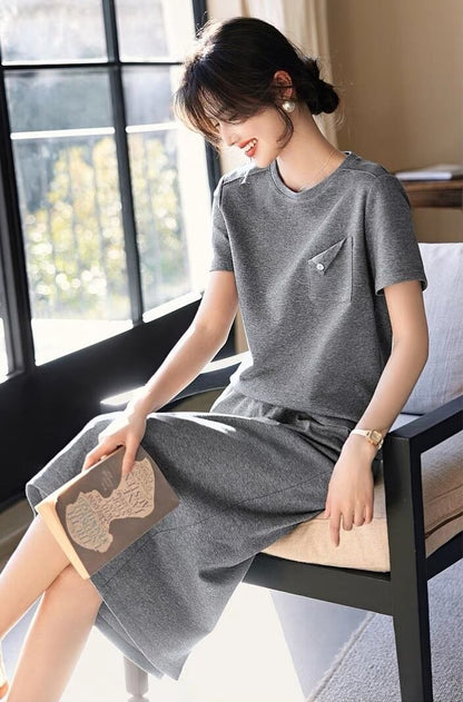 主役級の存在感！ カジュアル 超人気 定番シンプル 半袖Ｔシャツ＋スカート<U-8969>