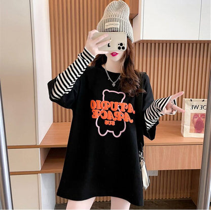 絶対流行 カジュアル アバンギャルド レイヤード風 プリント全3色 Tシャツ＜U-9587＞