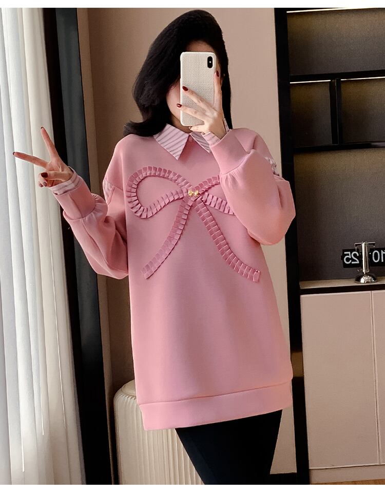 好感度UP レイヤード風 柔らかくて優しい印象 切り替え プラスベルベット 全3色 スウェット＜U-9809＞