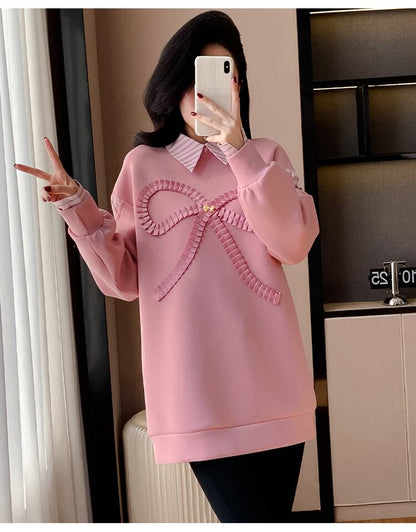 好感度UP レイヤード風 柔らかくて優しい印象 切り替え プラスベルベット 全3色 スウェット＜U-9809＞