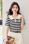 美人度アップ エレガント ファッション ストライプ柄 Tシャツ<U-8333>