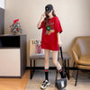 大活躍 ロング ビジューロゴ Tシャツ ゆったり 半袖 三色＜U-2922＞