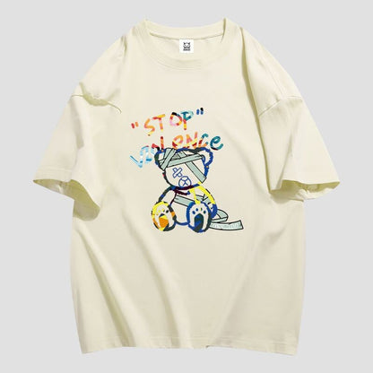 スタイルアップ カジュアル おしゃれ度高め プリント全5色 半袖Tシャツ<U-9437>