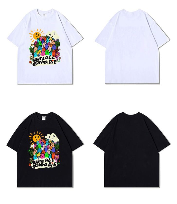 スタイルアップ効果抜群 キュート カジュアル ルーズ プリント全6色 半袖Tシャツ<U-8970>