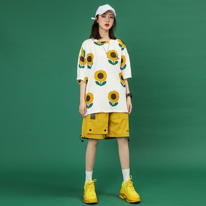 新商品 カジュアル 簡潔 花柄 半袖Ｔシャツⅹパンツセット<U-8071>