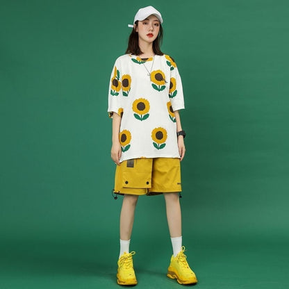 新商品 カジュアル 簡潔 花柄 半袖Ｔシャツⅹパンツセット<U-8071>