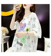 大活躍 プリント 熊柄 Tシャツ ラウンドネック ゆったり半袖＜U-3004＞