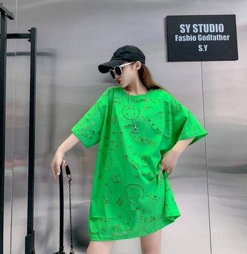 売り切れ必至 ゆったり ファッション感満々 ロング丈 3色半袖Tシャツ＜U-9086＞
