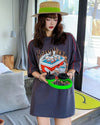 着せ ゆったり ビッグロゴ ロングTシャツ 半袖 ワンピース<U-4859>